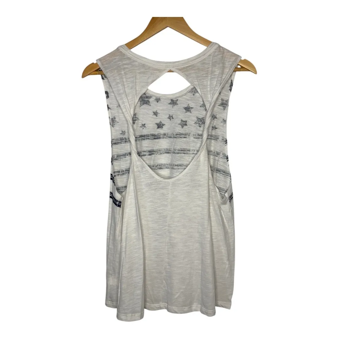 BCG American Flag Tank Top Patriotic Sleeveless Cutout Back White‎ Women Size XL - Image 3