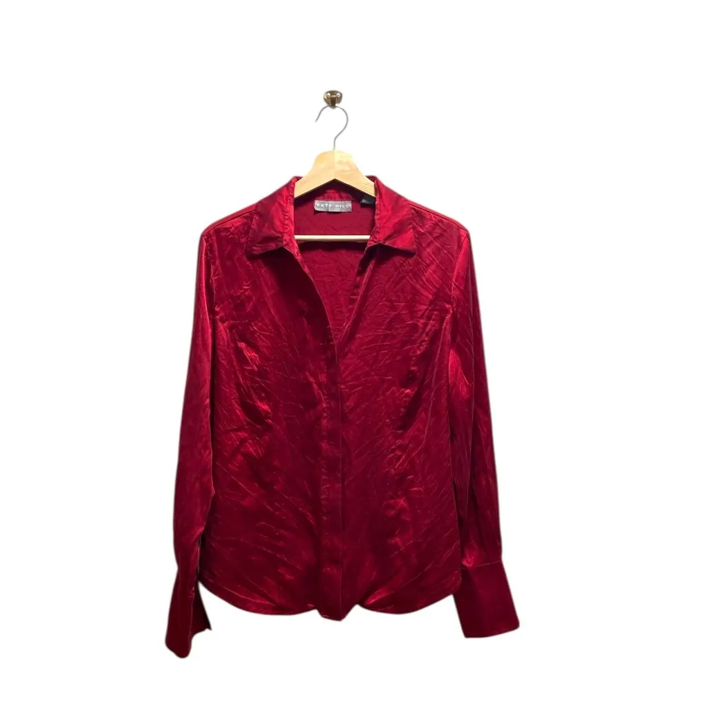 Kate Hill Stretch Silk Blouse Red Size 16 Vintage - Image 2