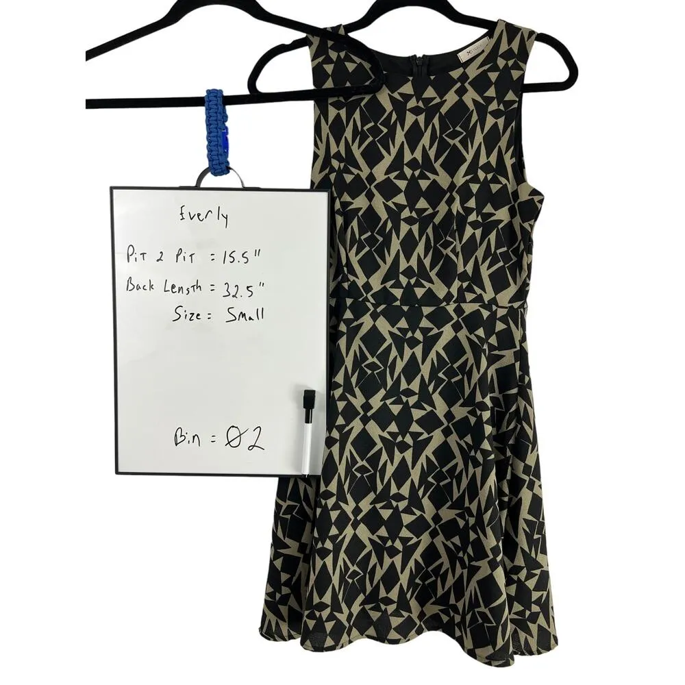 Anthropologie Everly Black/Tan Fit & Flare Geometric Fully Lined Dress Size S - Image 4