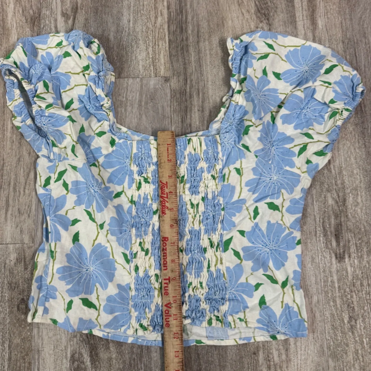 Who What Wear Floral Square Neck Smocked Puff Sleeve Crop Top Women Size L - Image 5