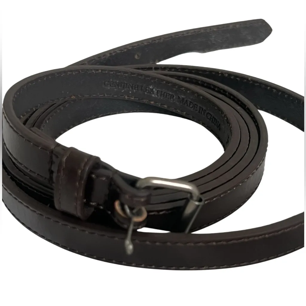 Dark Brown Leather long skinny Belt with Buckle - Image 3