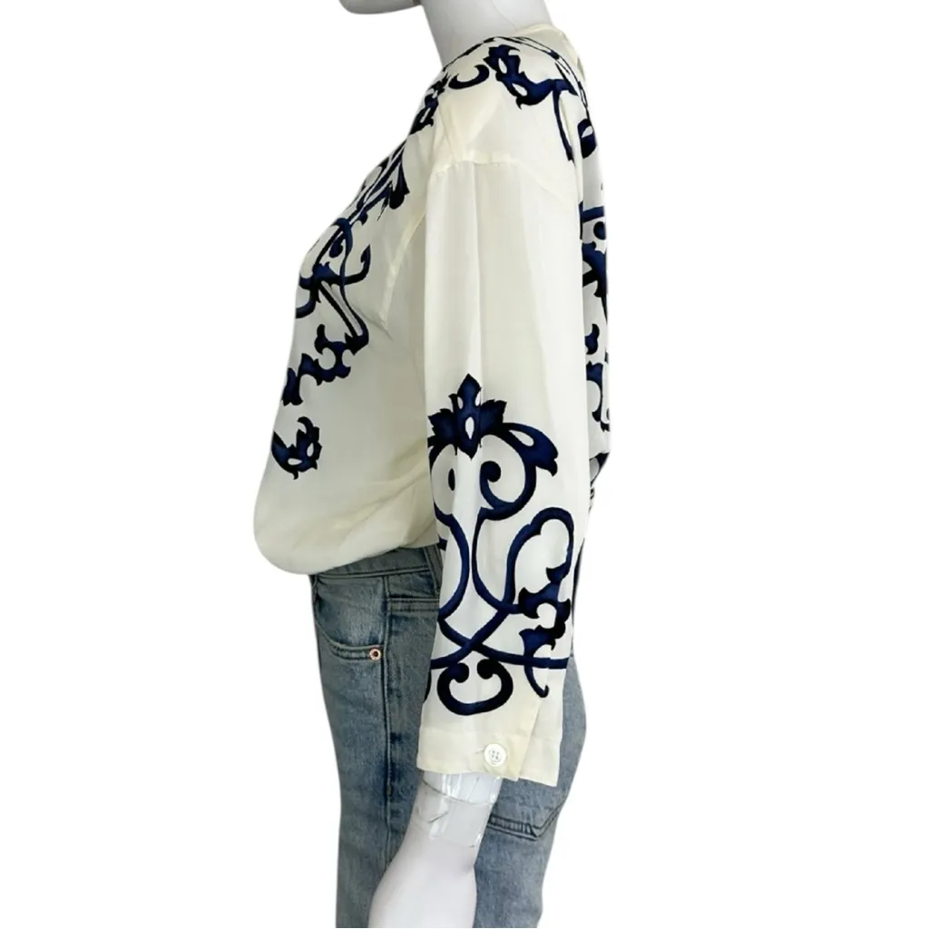 ESCADA Vintage 100% Silk Paisley Bodysuit Size 42 Blue Size M - Image 4