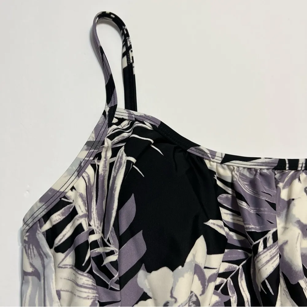 Kona Sol Blouson Tankini Top Black White Tropical Floral Pattern NWOT S - Image 6