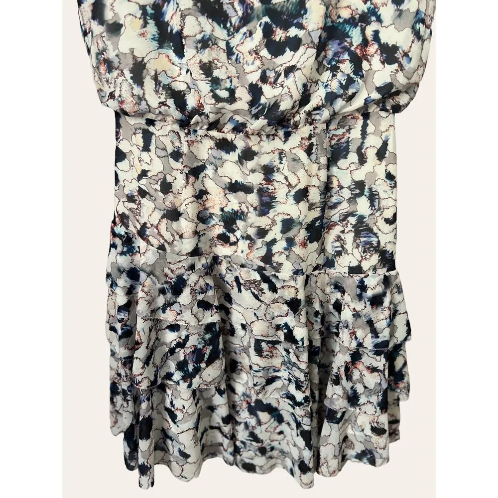 Reiss Annah Tiered Abstract Floral Watercolor Cap Sleeve A-Line Dress Size 6 - Image 4