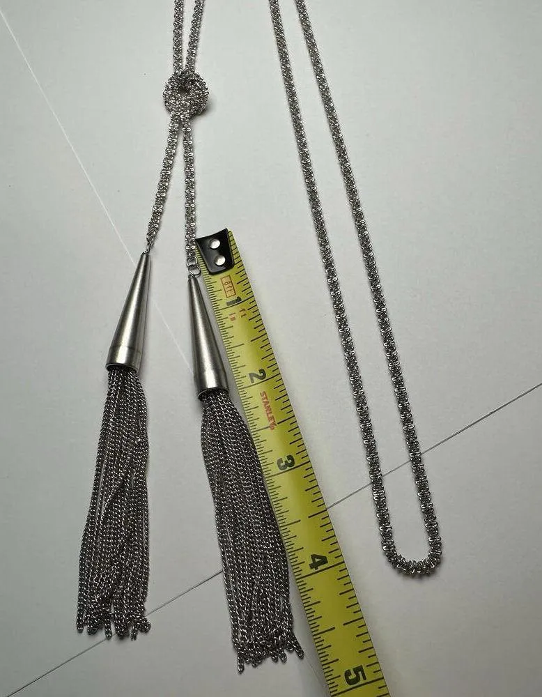 Kendra Scott Phara Silver Tone Lariat Long Tassel Chain Necklace - Image 6