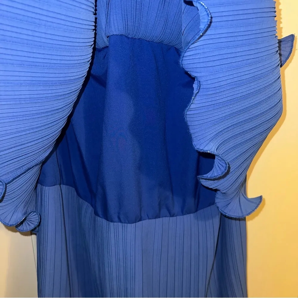 NWT One33 Social Ariel Pleated Tier Halter Mini Dress in Chiffon And Georgette Blue Size 2 - Image 11