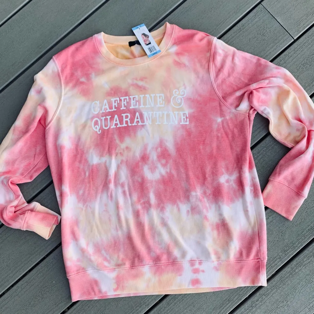 Sweatshirt Womens Large Tie Dye Caffeine Modern Canvas Pink Peach Pullover - Image 5