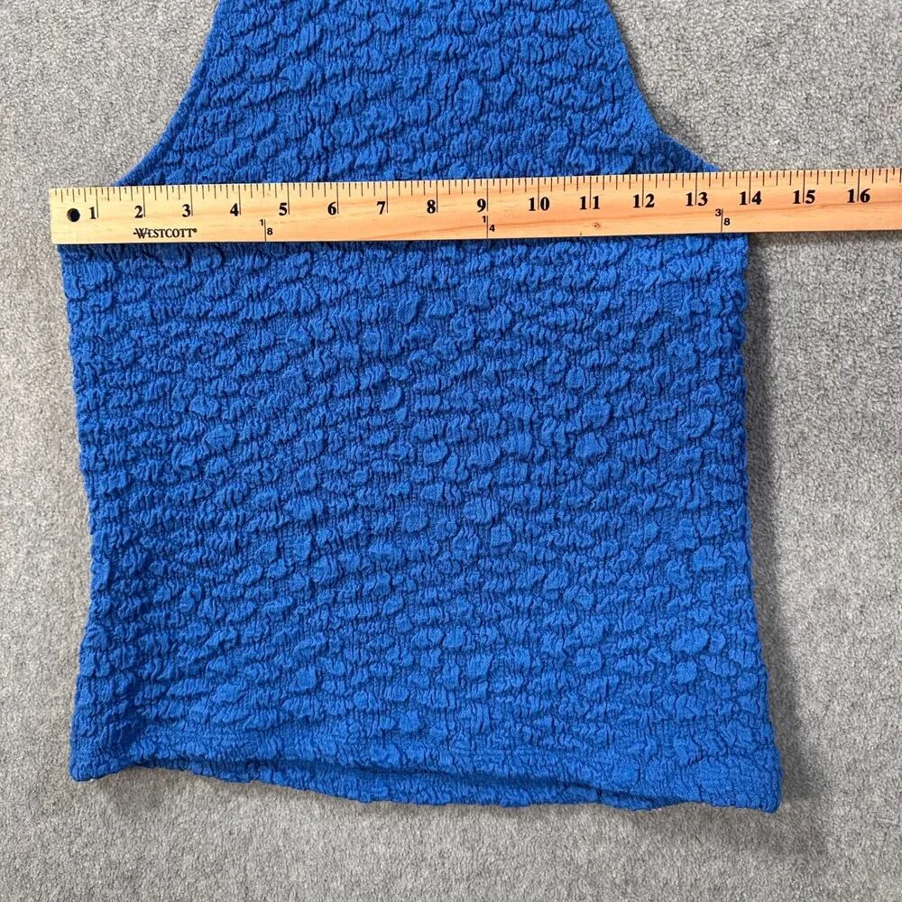 Maeve Anthropologie Textured High Neck Halter Tank Top Women's Medium Blue New - Image 3