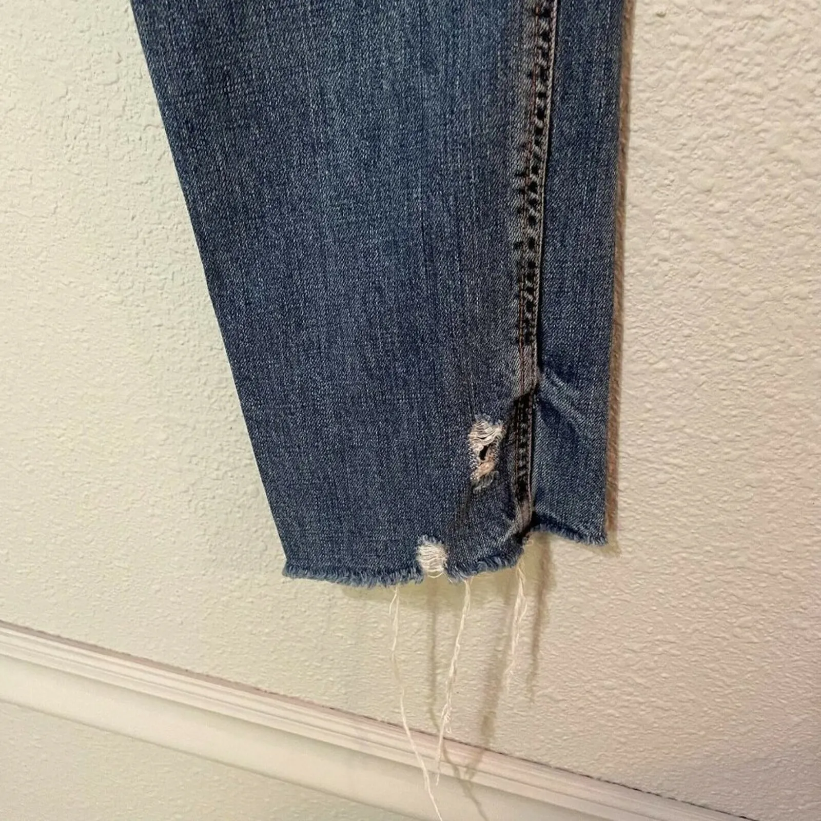 Free People Distress Button Fly Straight Leg Jeans Womens 27 Raw Hem High Rise - Image 6