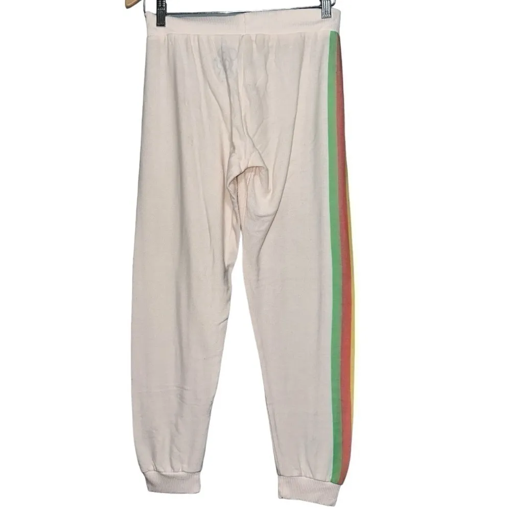 Chaser Vintage Women’s M Cream Ivory Rainbow Striped Pull On Lounge Jogger Pants - Image 6