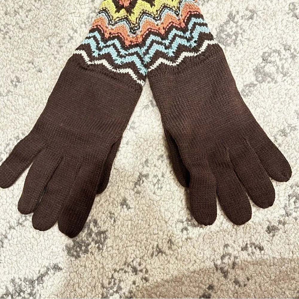 NEW MISSONI for Target Brown Zig Zag Chevron Wool Blend Knit Long Gloves - Image 2