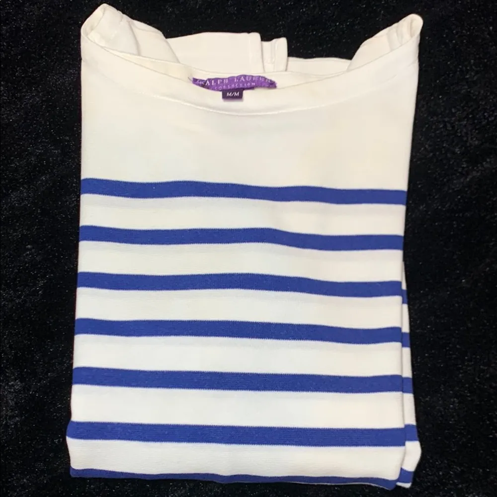 Purple Label Ralph Lauren Collection Striped Boatneck Mariner Sweater Medium Blue - Image 14