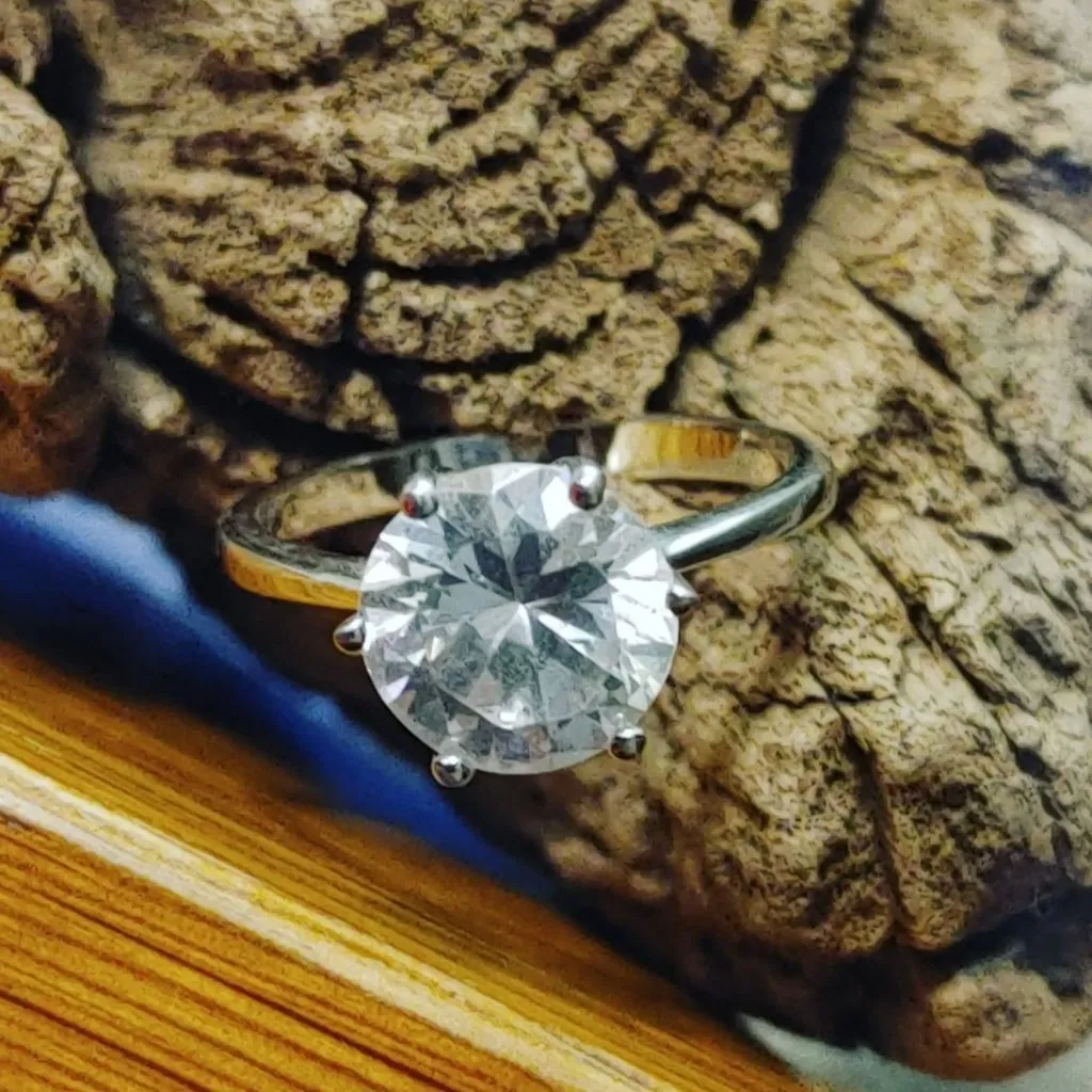 Solitaire Ring Rhinestone Silver Tone Clear Round Stone Size 9 Classic Prong - Image 9