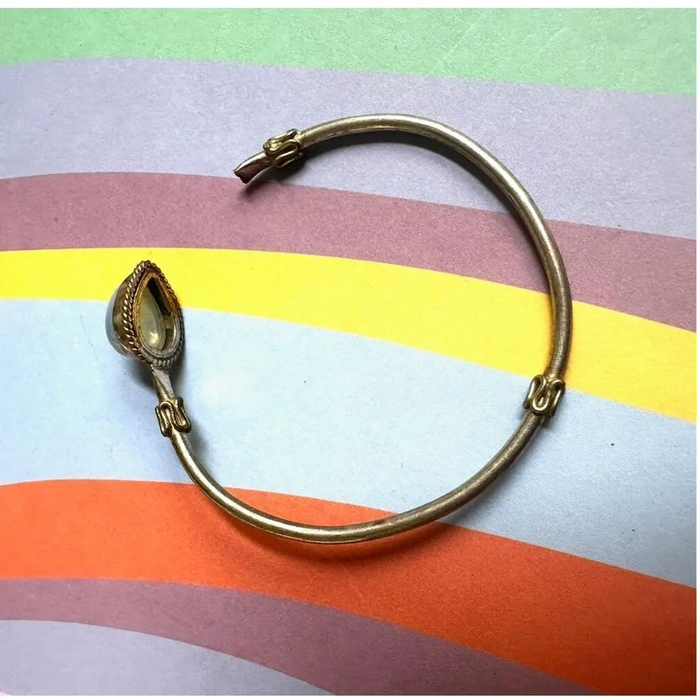 Silver plated natural stone open bangle bracelet - Image 3