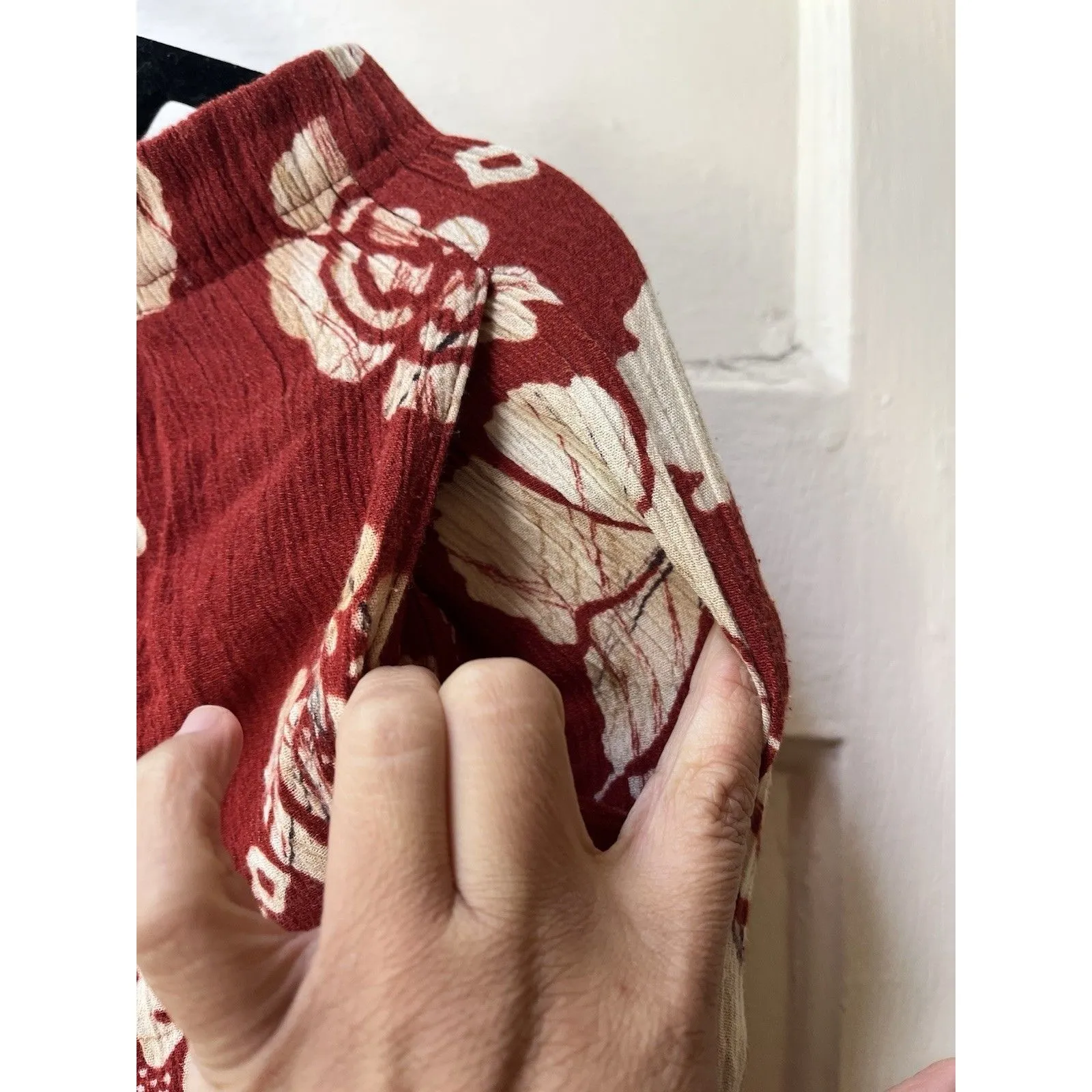 Vtg 90s Calfornia Krush Palazzo Pants PM Tropical Floral Drawstring Resort Beach Red Size undefined - Image 5