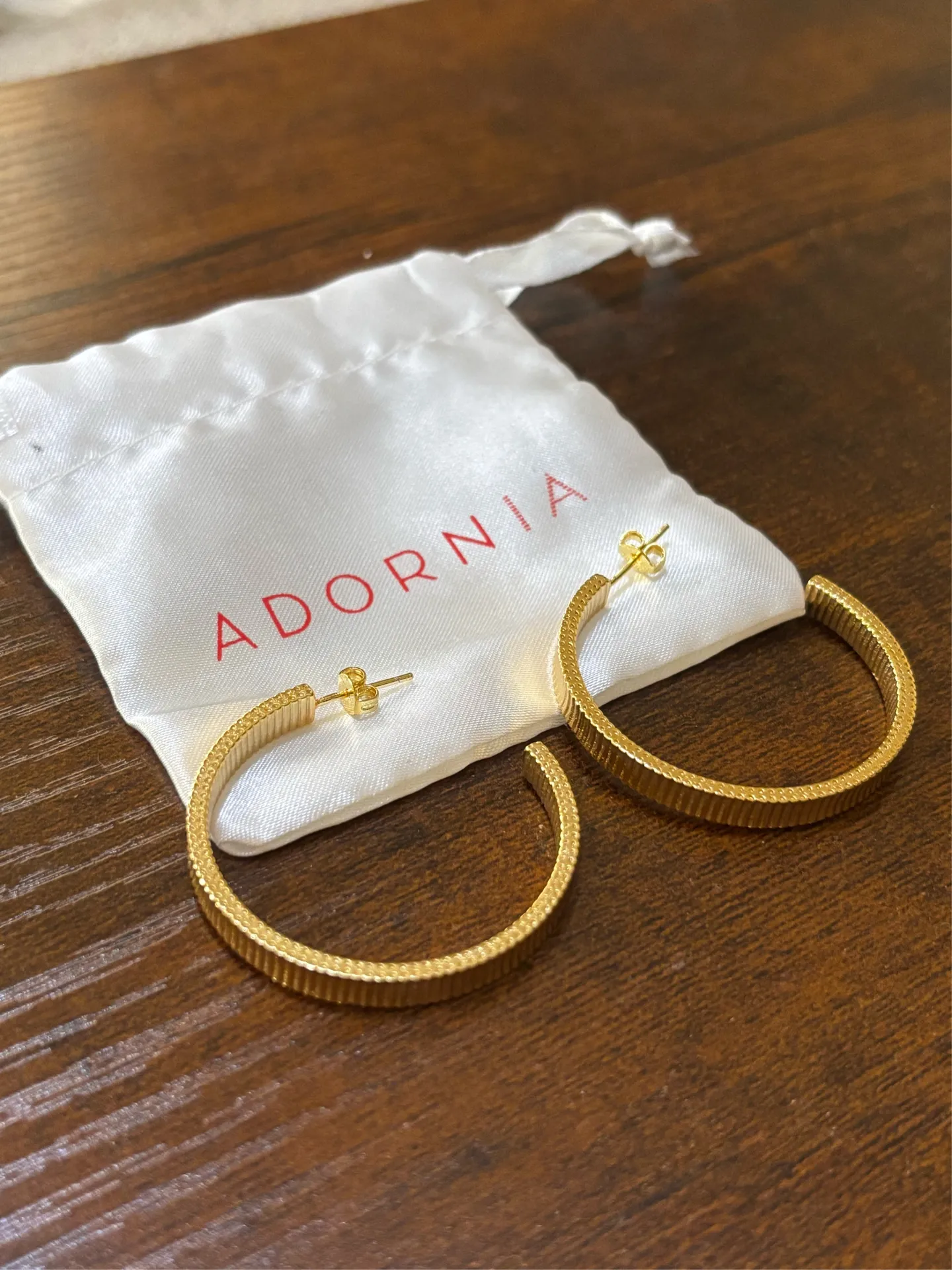 Adornia 14k Gold Plated Ripple Hoop Earrings NWT - Image 3