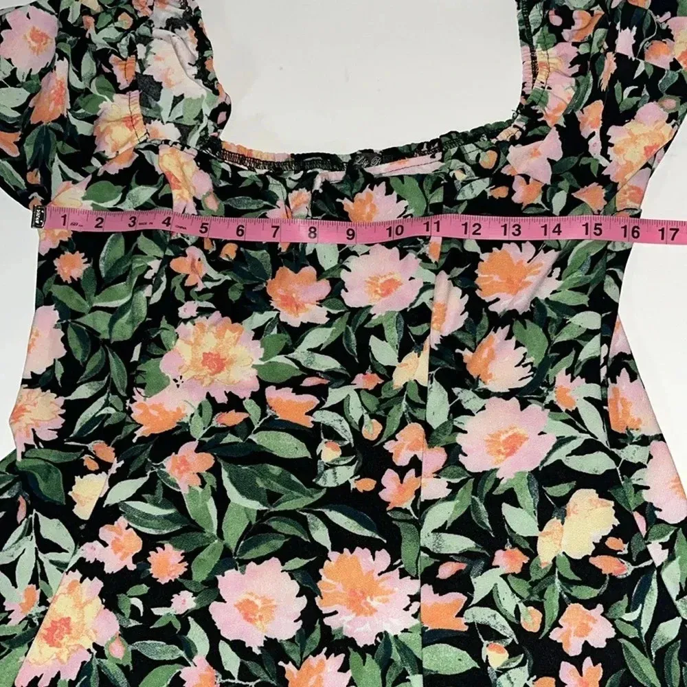 Tropical dress floral mini dress dark floral stretchy sleeves beach vacation - Image 7
