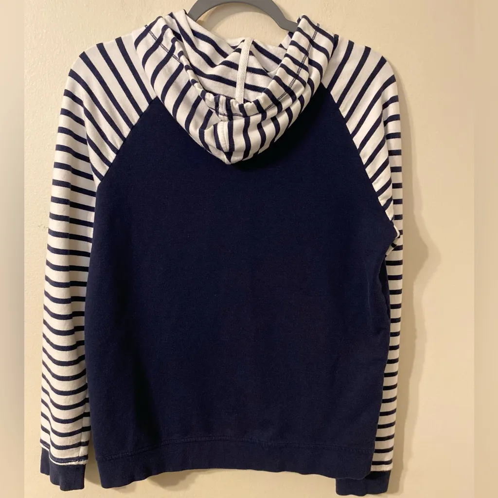 Womens Orvis Blue White Striped Hoodie Colorblock Sweatshirt Size Small - Image 4