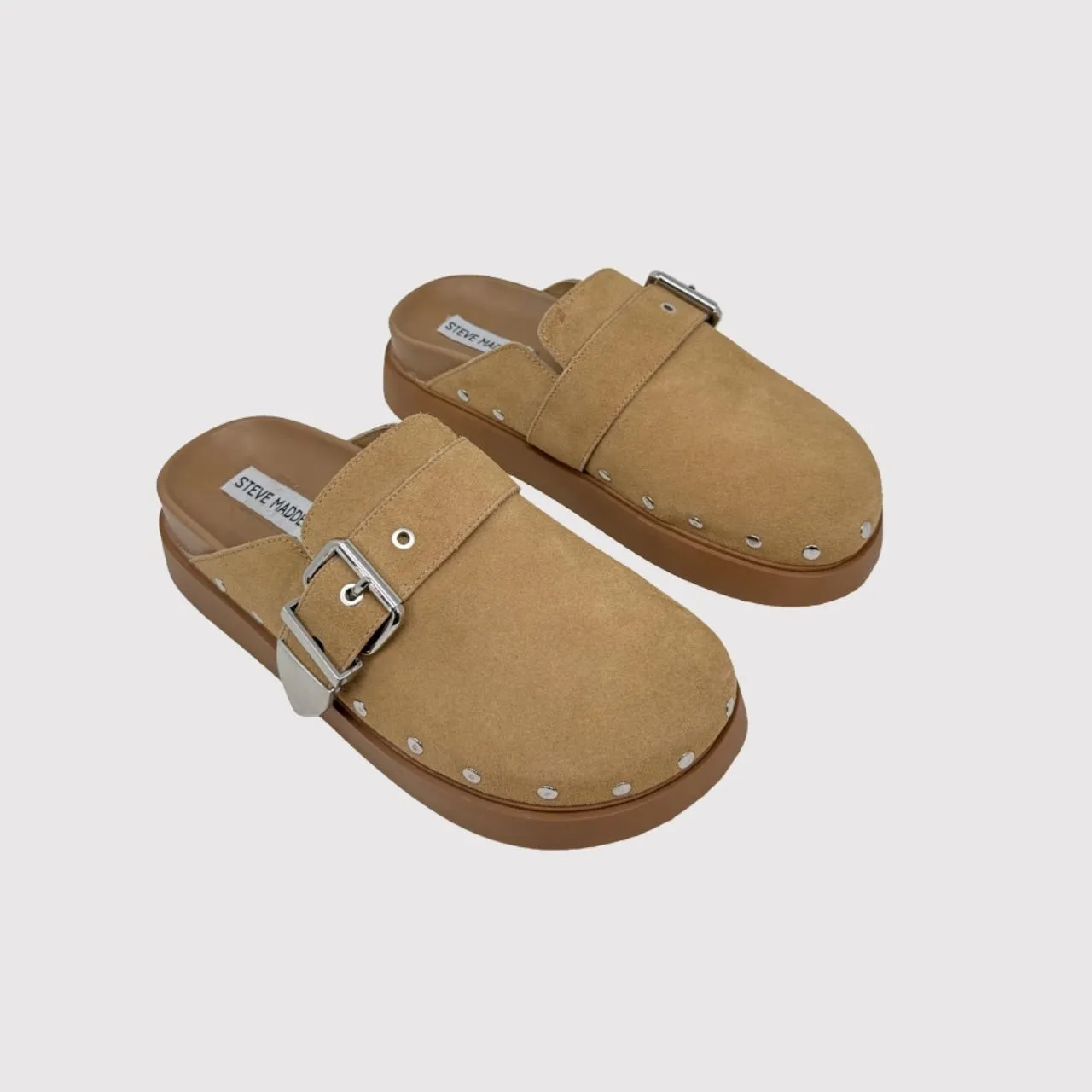 Steve Madden Cherrie Women Sandals Brown Suede Platform Clog Buckle Slip On US 8 - Image 2