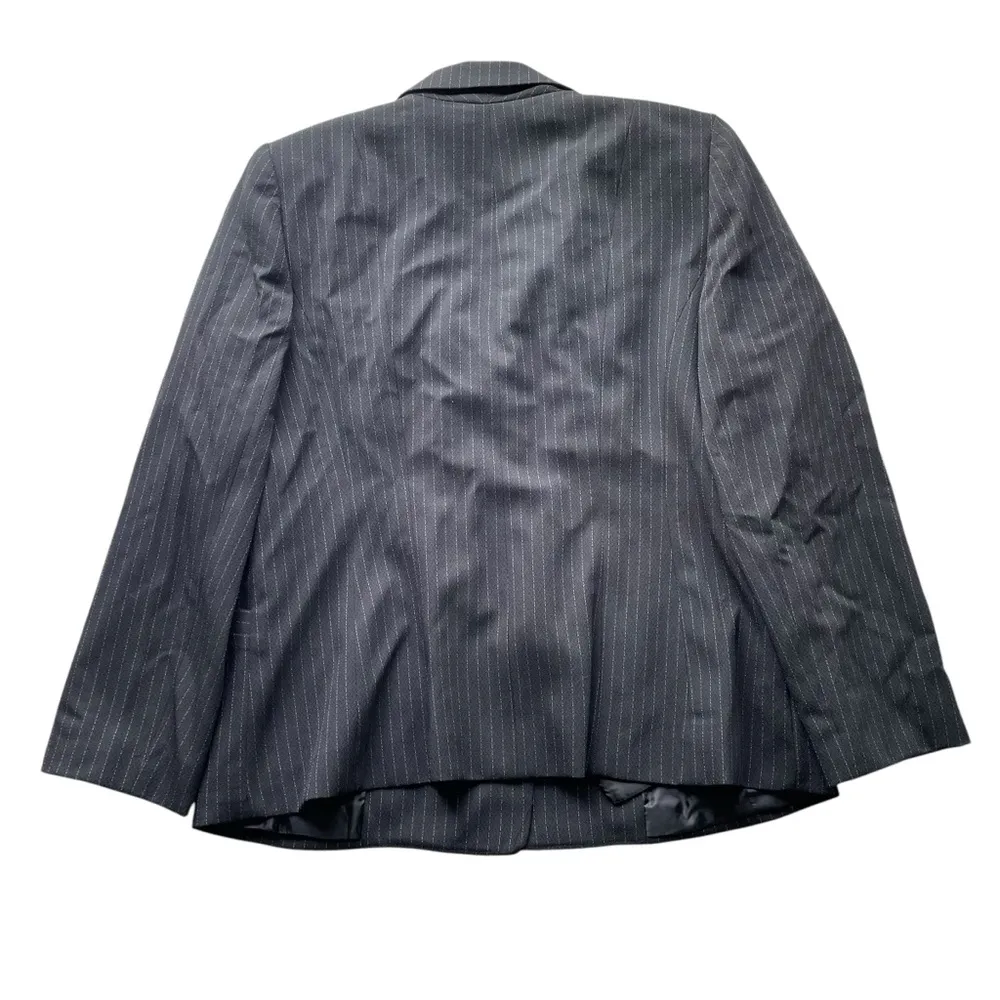 Lily & Taylor Suit Blazer Jacket Black Pinstripe Size 16 Vintage Modesty Panel - Image 10