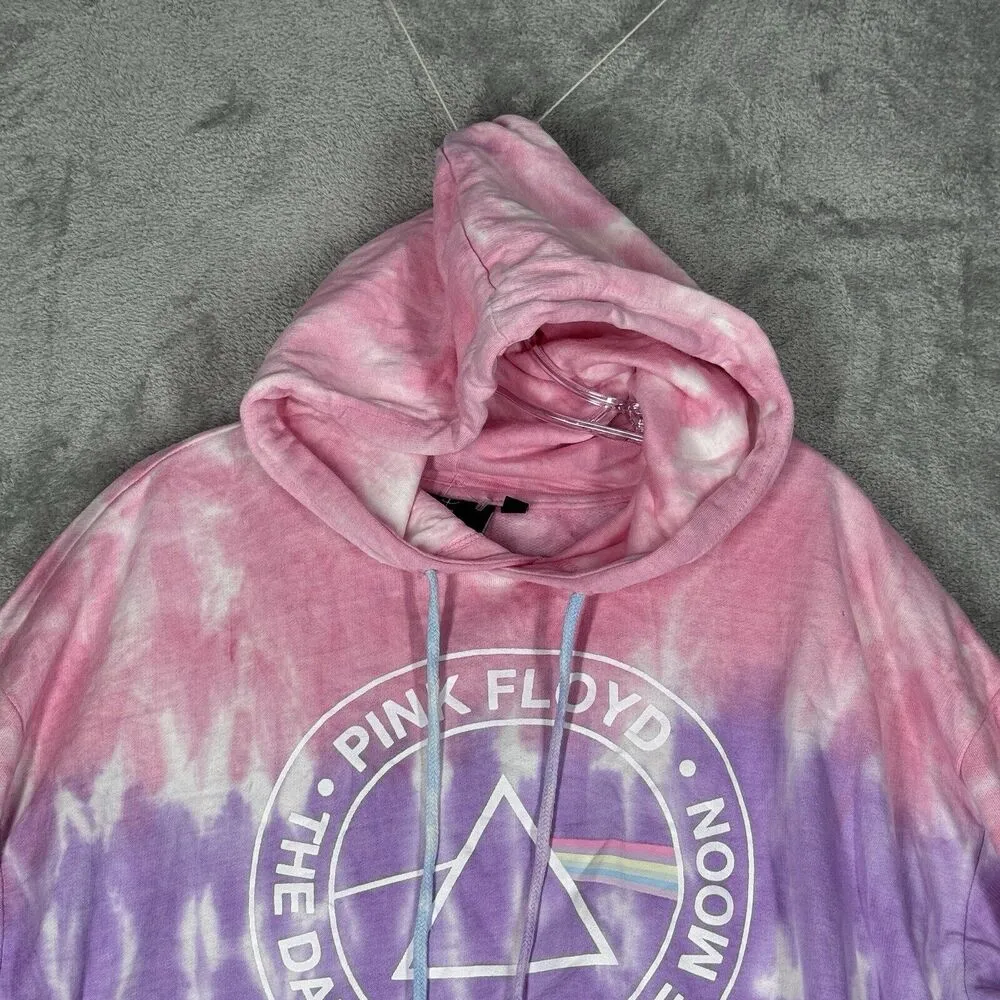Pink Floyd Shirt Womens Large Pink Purple Blue Tie Dye Cropped Hoodie Sweatshirt - Image 4