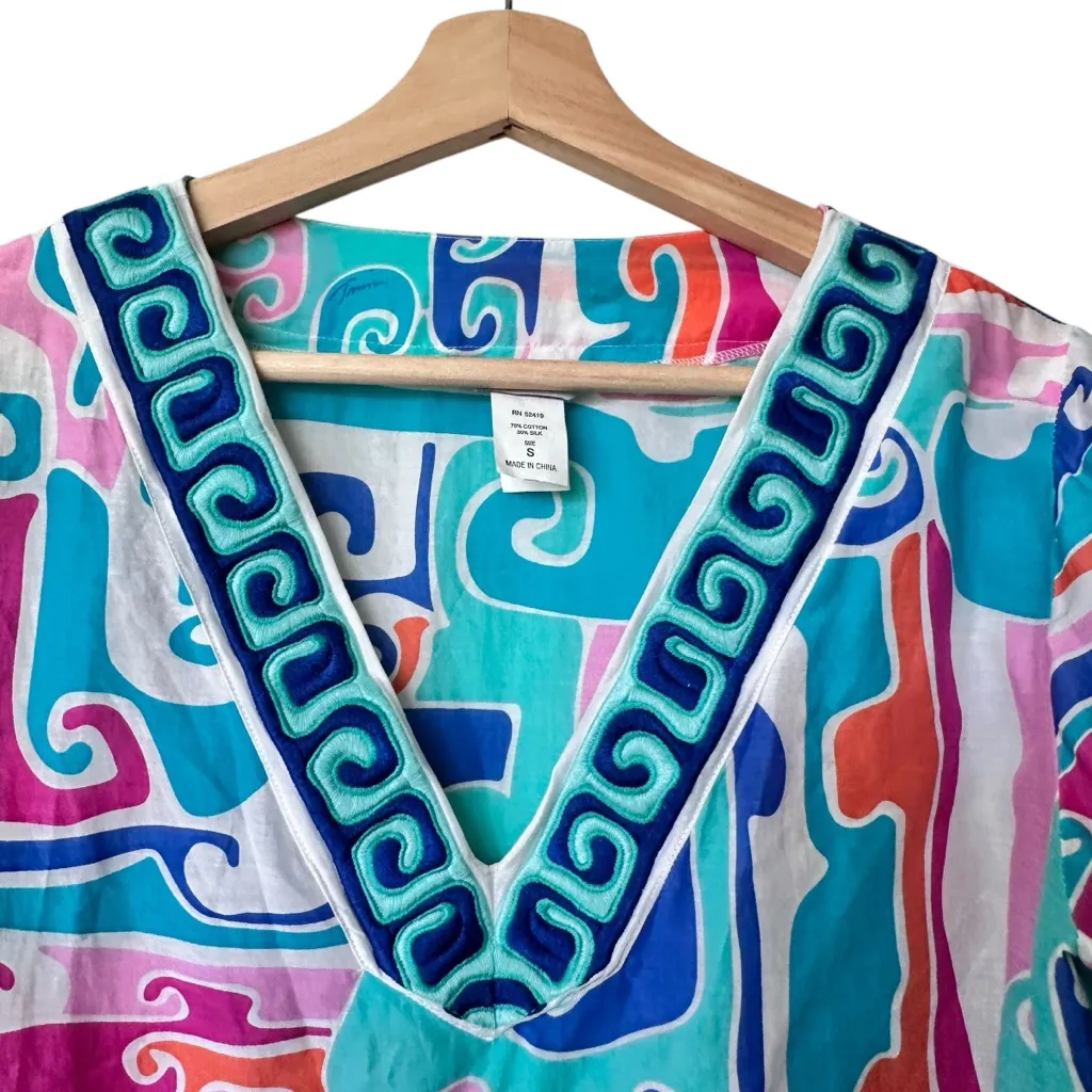 Trina Turk cascade Colorful Patterned  caftan Tunic swim cover up Dress S - Image 6