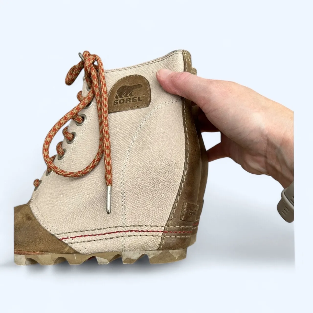 Sorel Joan of Arctic Wedge II PDX Canvas Lace Boots Women's sz 7 Tan Brown - Image 5