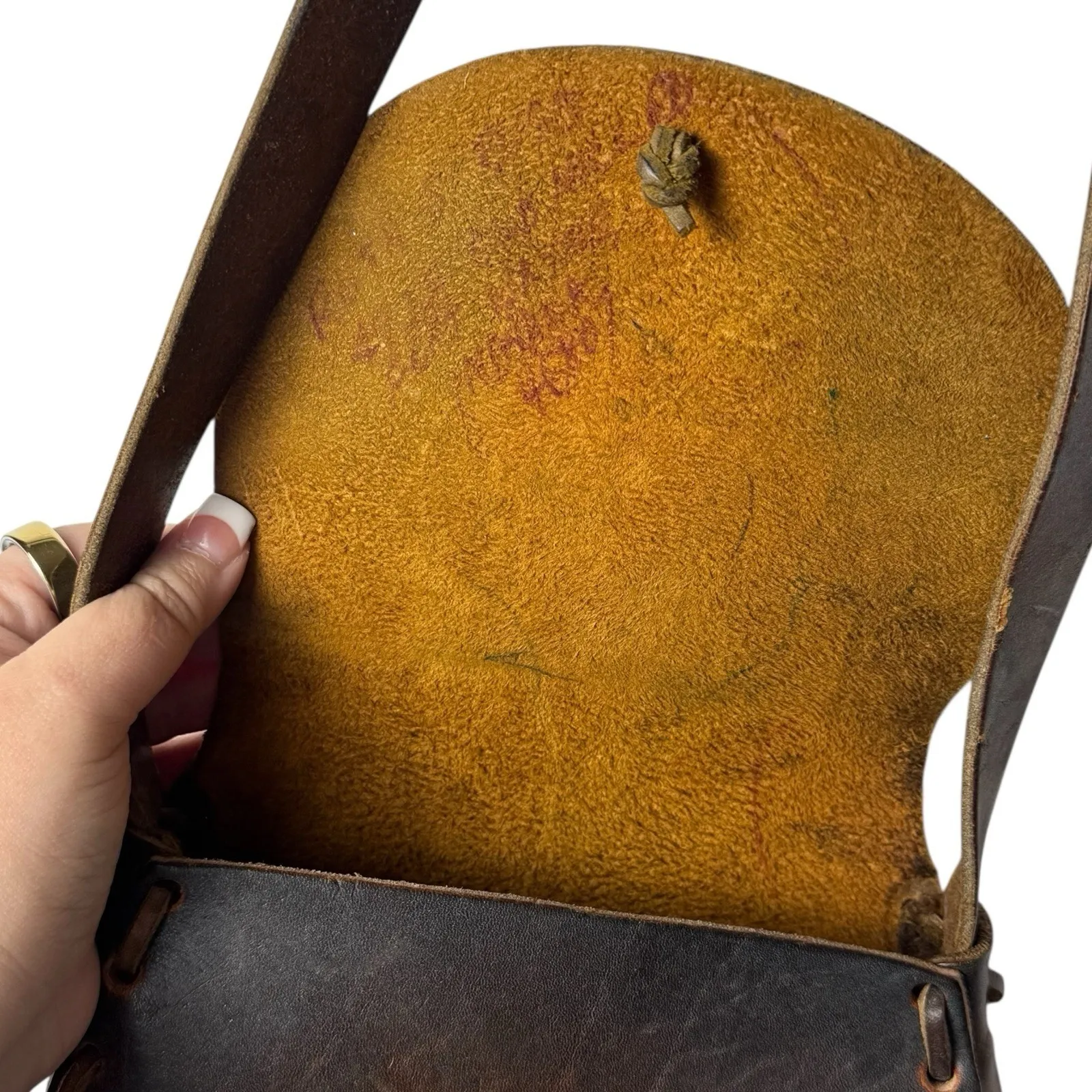 Vintage 100% Leather Saddle Bag Purse Brown Distressed Boho Chic Submarine - Image 8