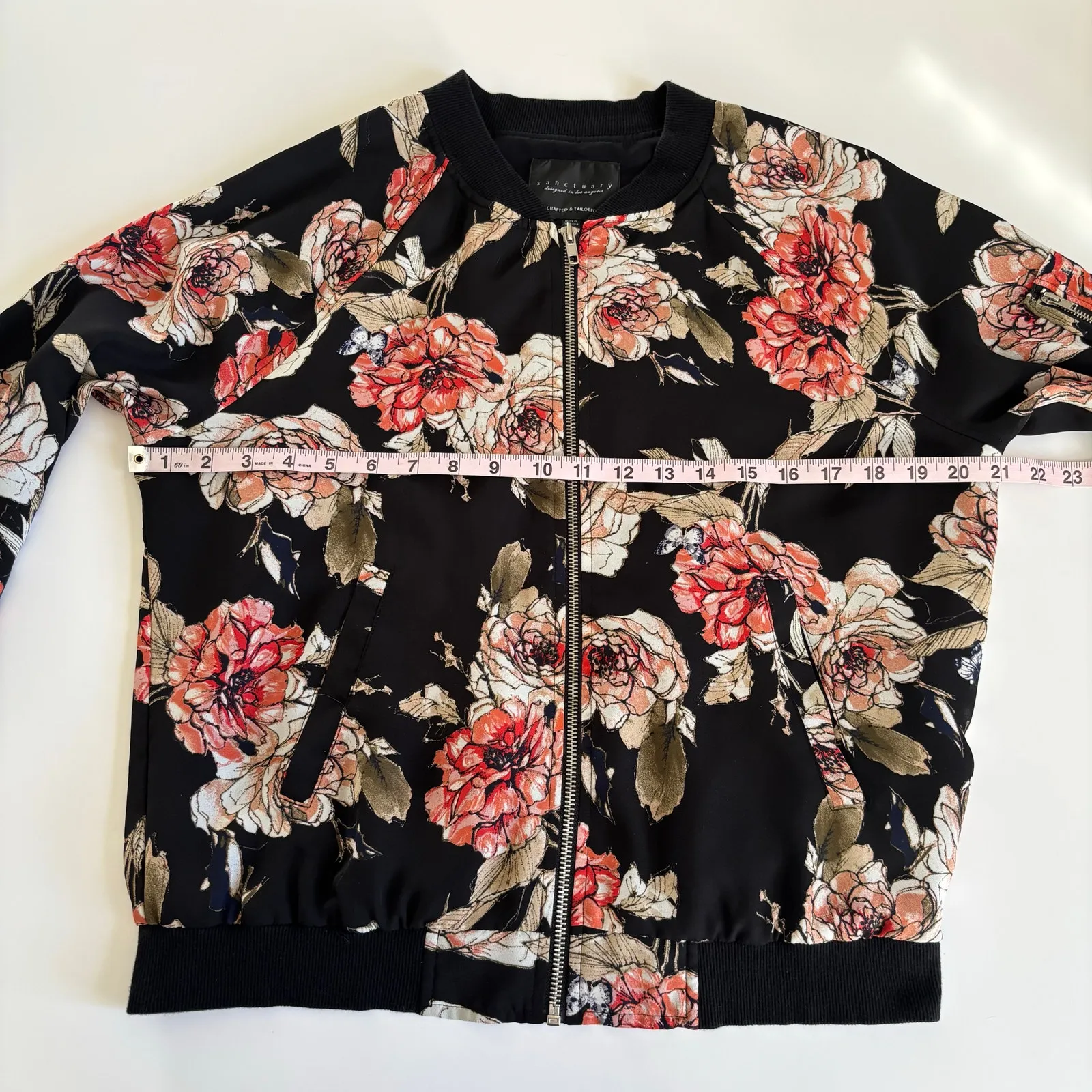 Reworked Apparel RUN DMC Graphic Floral Zip Up Bomber Jacket Women’s Large ooak - Image 7