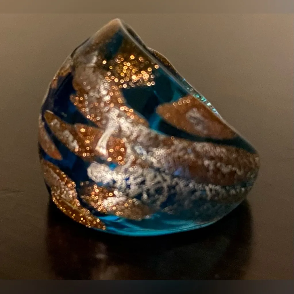 Murano Style Blown Glass Statement Ring | Art | Artisan Cocktail Ring | Sz 8.5 Blue - Image 3