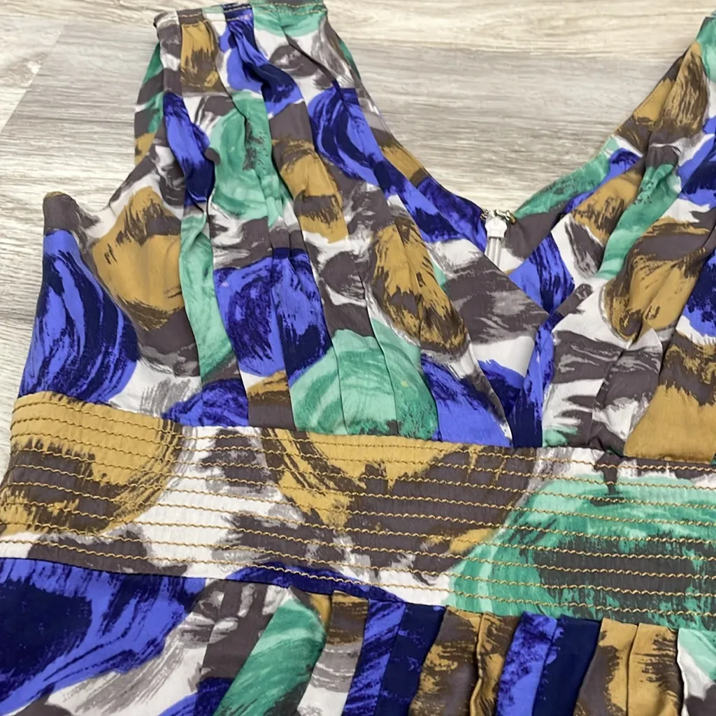 BCBGMaxAzria Multicolor 100% Silk Floral Faux Wrap Sleeveless Mini Dress Size 2 - Image 6