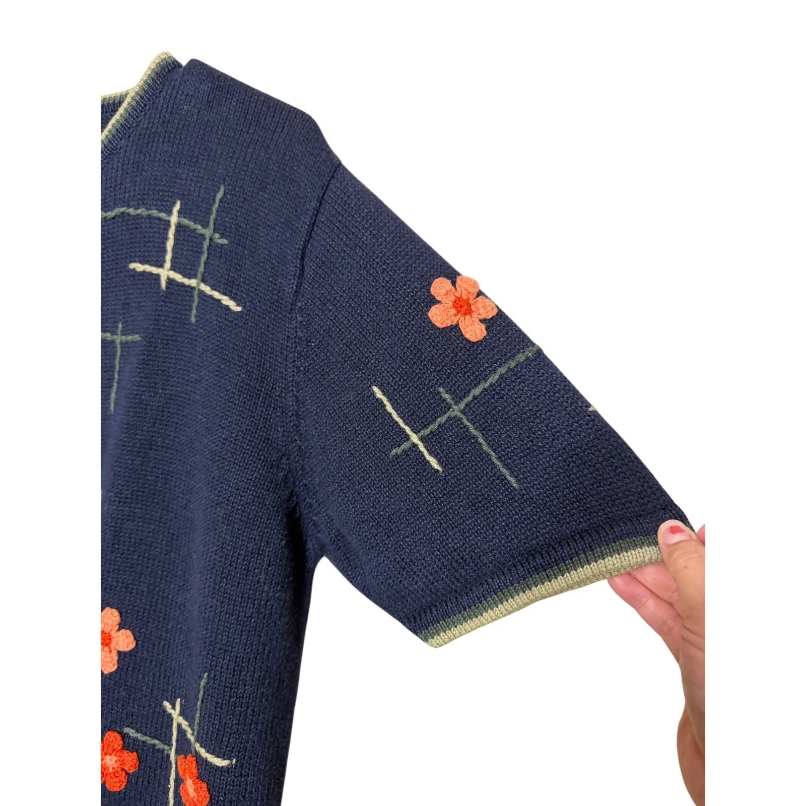 Christopher & Banks Navy Embroidered Floral Button Front Cardigan Sweater L - Image 3