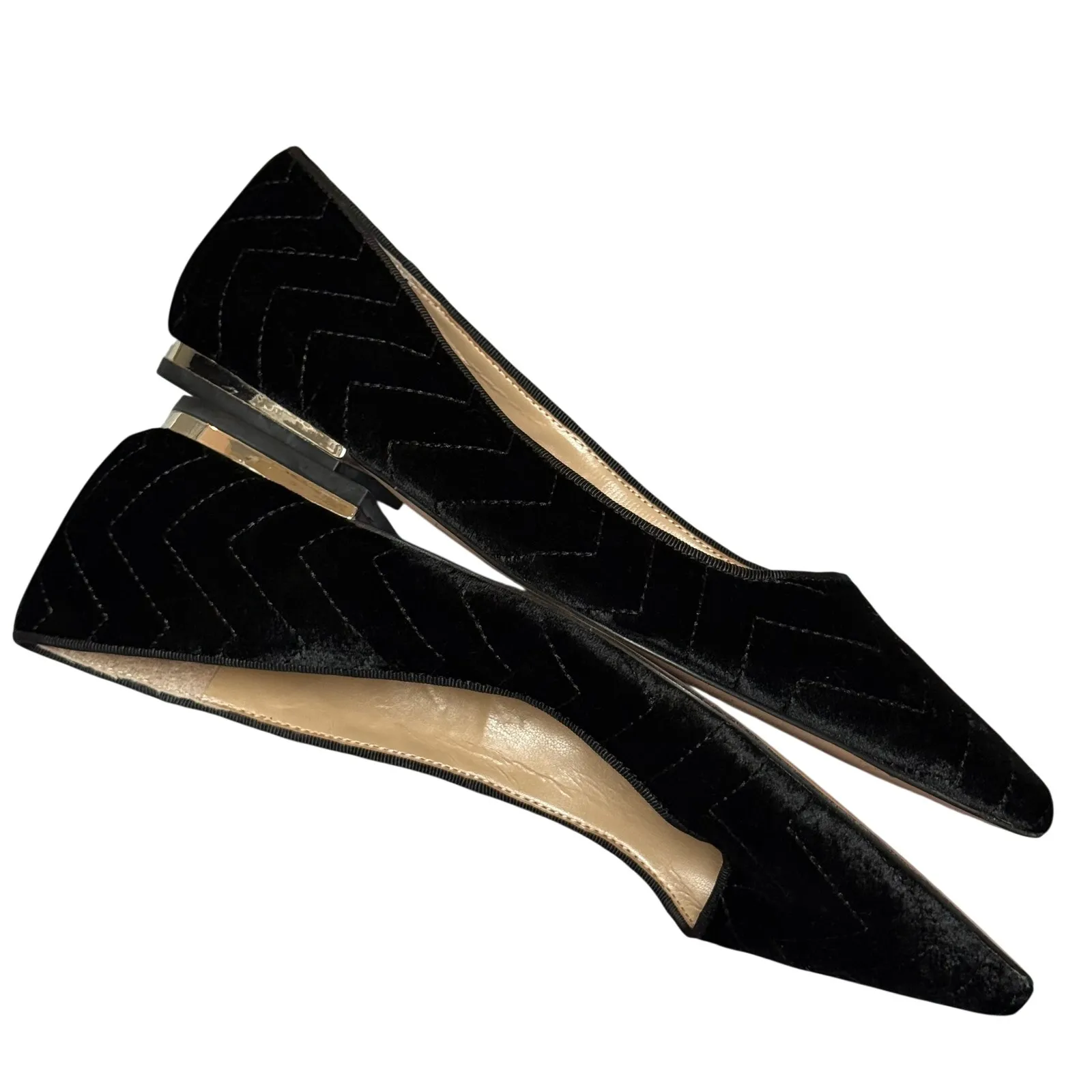 Ann Taylor Black Velvet Chevron Pointed Toe Flats Work Formal Business - 7.5 - Image 5