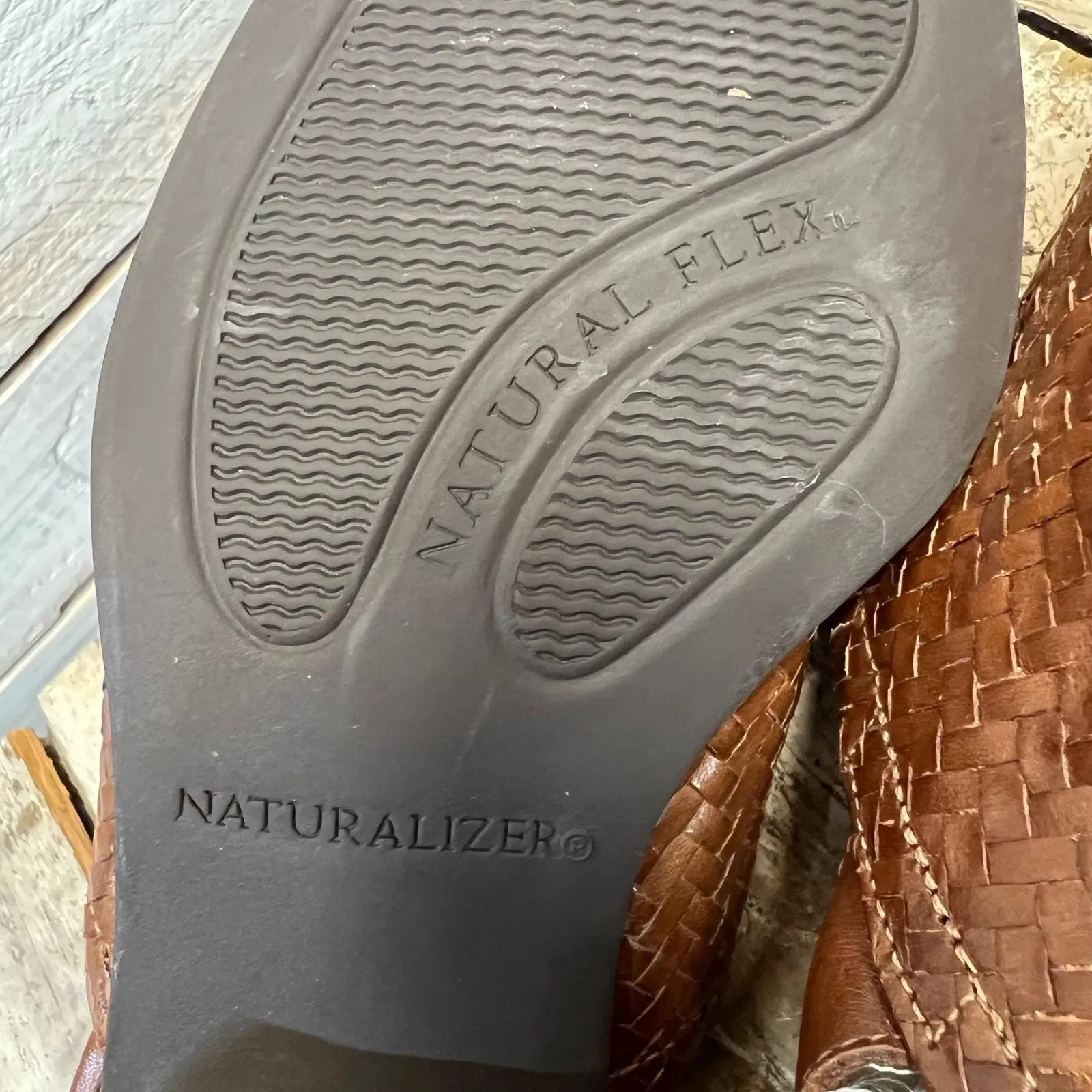 Vintage Naturalizer Woven Leather Slingback Block Heel Mules Brown Shoes 8.5N - Image 9