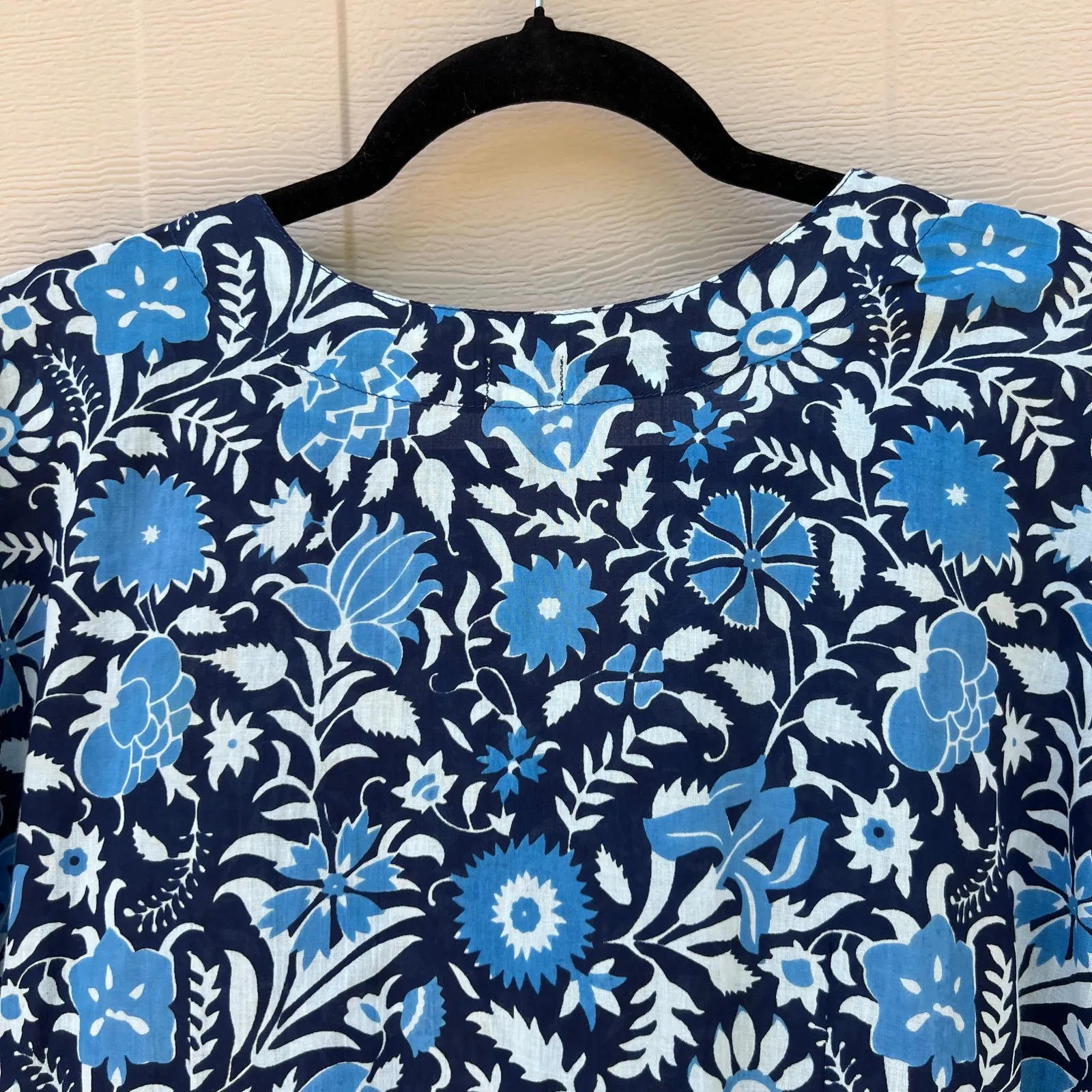 Dolma Cotton Lightweight Blue Floral Print Tunic Top India 3/4 Sleeve Size Large - Image 6