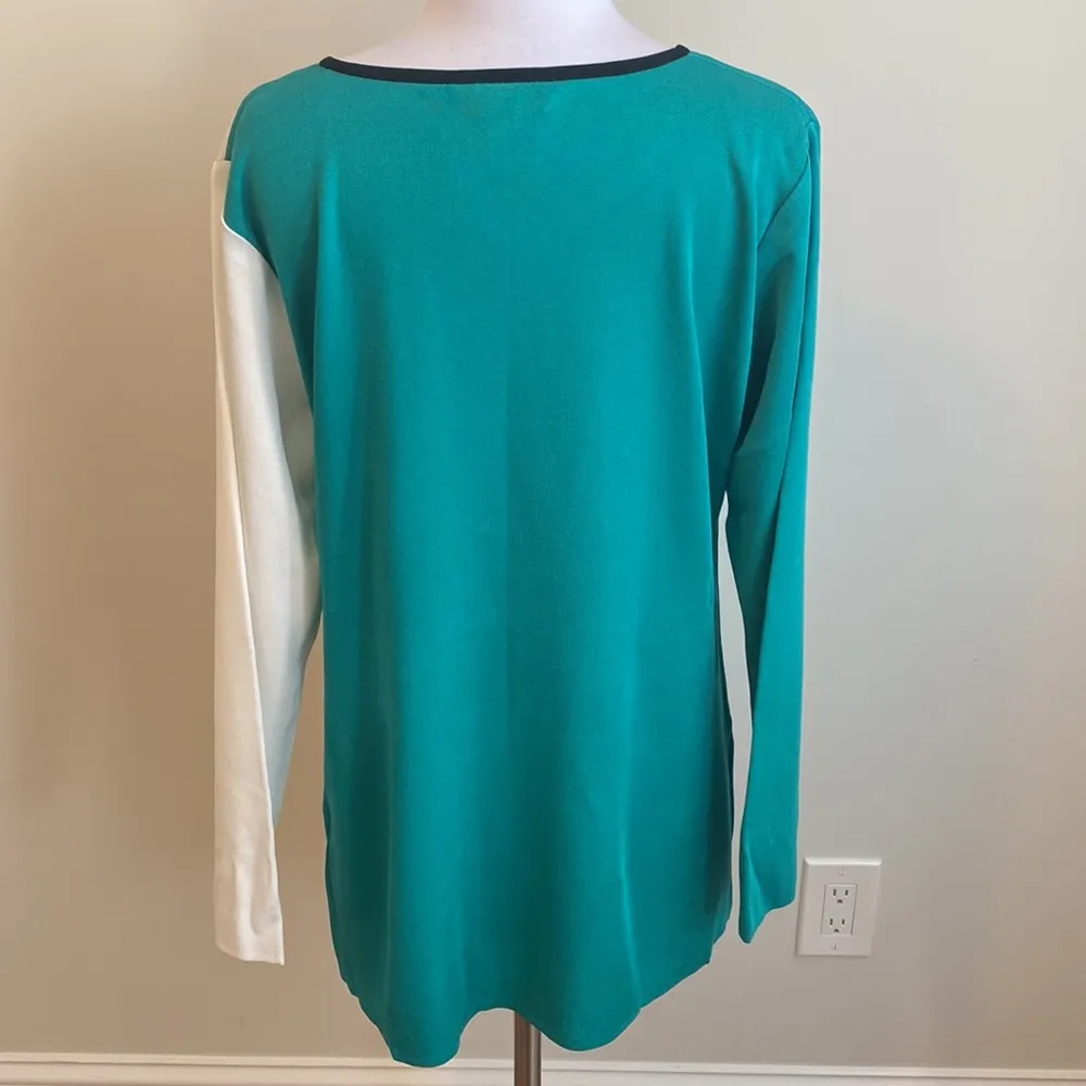 Exclusively Misook Turquoise White Colorblock Top - Image 3