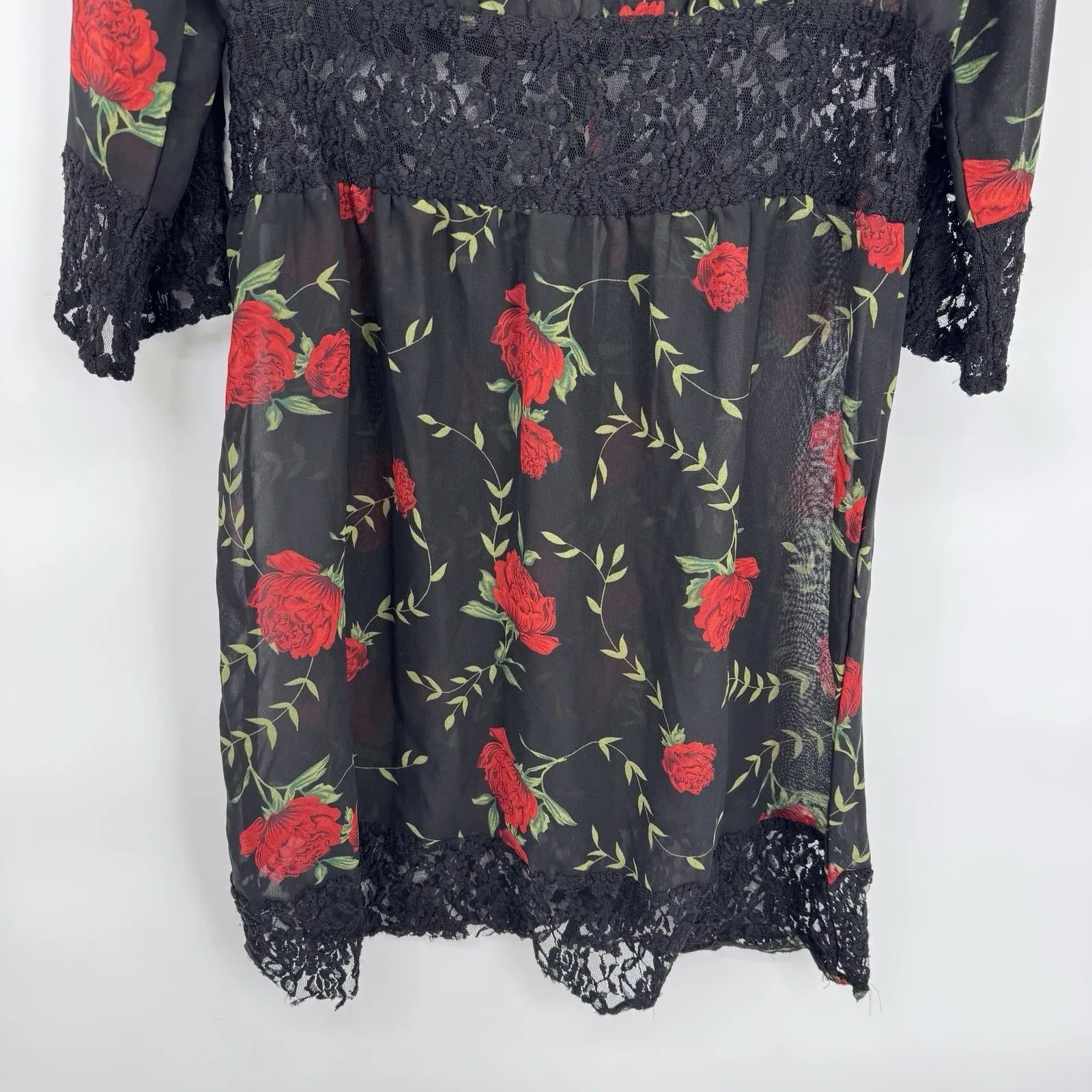 Live 4 Truth Kimono Womens L Black Red Rose Lace Dark Romantic Vamp Whimsigoth - Image 9