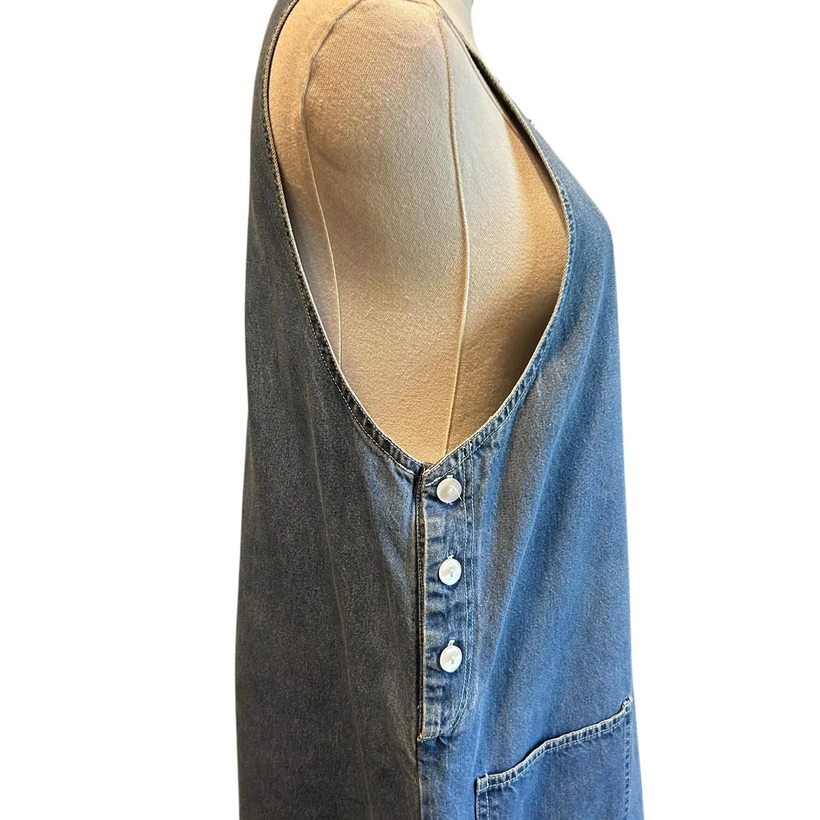 Denim Midi Dress VTG Embroidery Front Pockets Boho Western SZ M Carolina Bay Blue Size M - Image 10