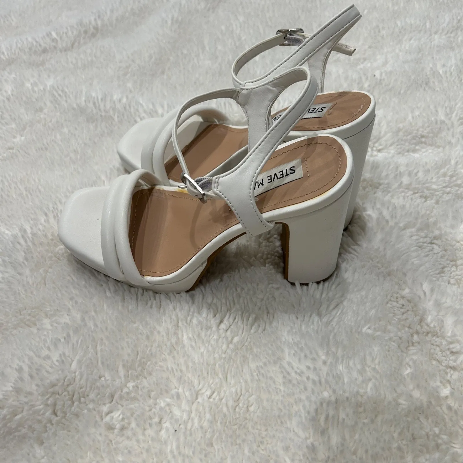 Steve Madden Womens White Wrap Ankle Chunky Heels Sz 6 Clean Soft Girl - Image 6