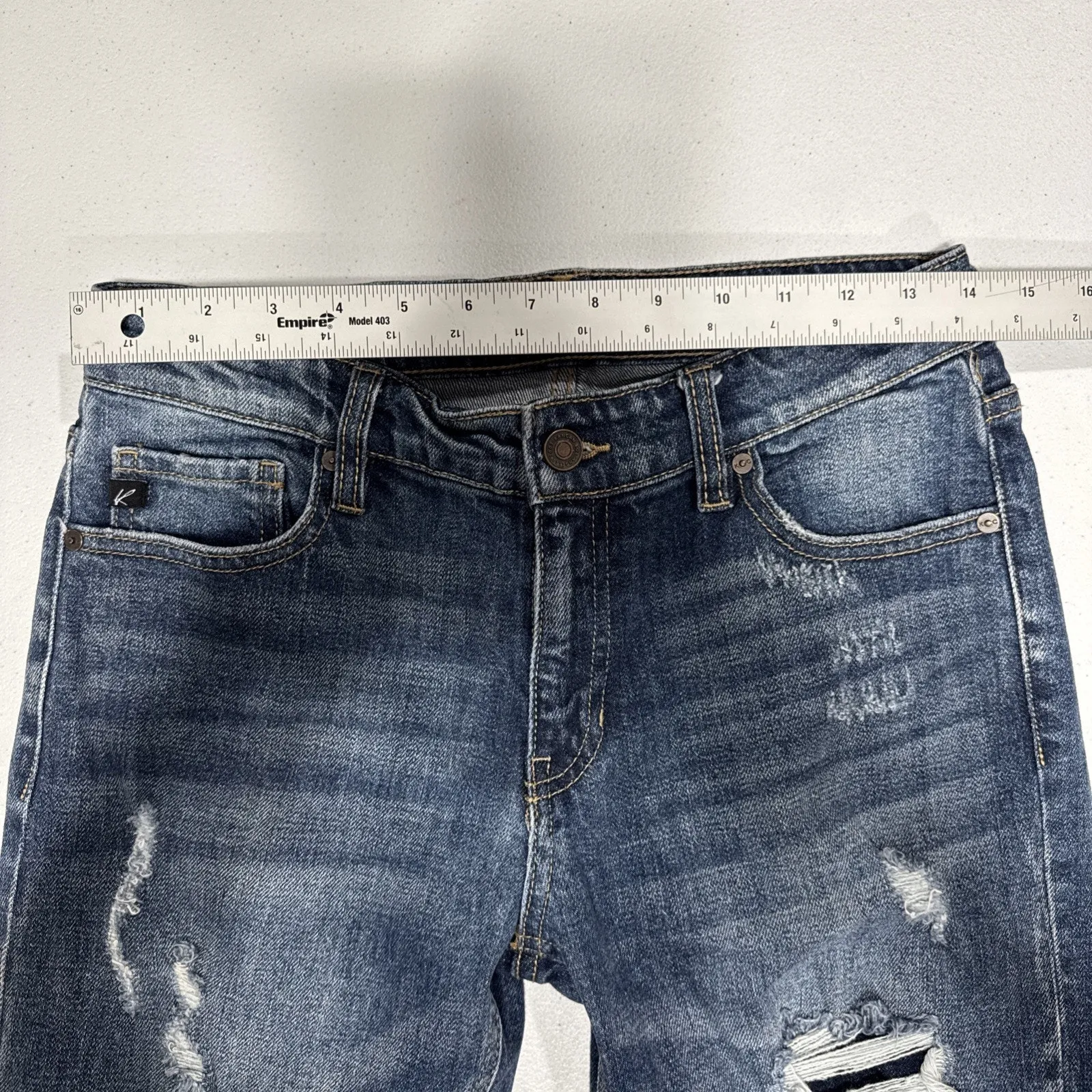 KanCan Women's Distressed Mid Rise Skinny Jeans Size 26 Denim Raw Hem Destroyed Blue - Image 8