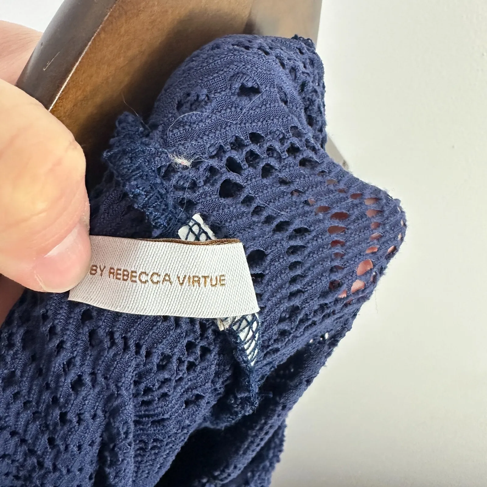 Becca Cover Up Dress Women Cold Shoulder‎ Navy Crochet Boho Beach Festival XS Blue - Image 4