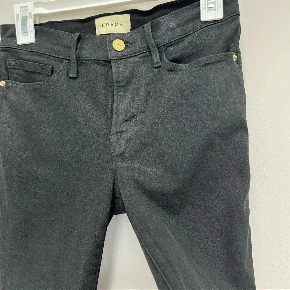 Frame Le Skinny De Jeanne Noir Coated Jeans size 27 - Image 7
