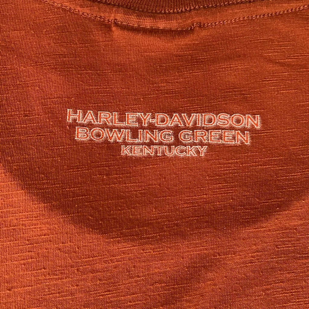 Harley Davidson Graphic TShirt Orange Size Large - Image 7