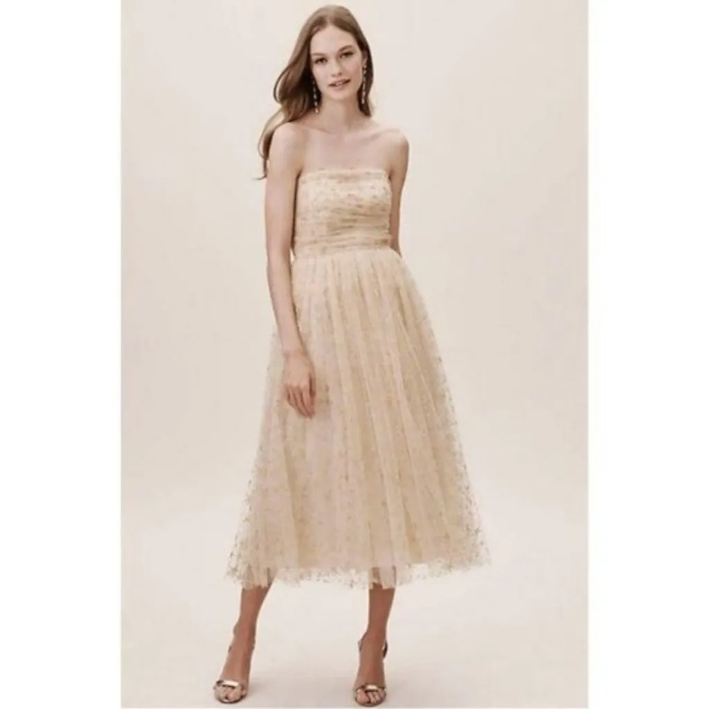 NWT BHLDN x Joanna August Brenda Star Strapless Midi Dress 8 Gold Bridal Tulle - Image 6