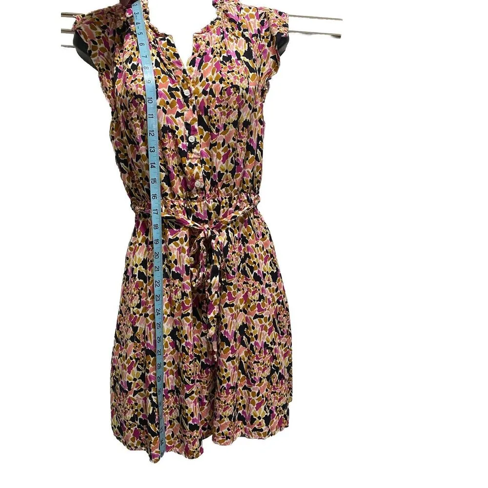 Collective Concepts Mustard Pink White Abstract Ruffle Cap Sleeve Dress Size S - Image 5