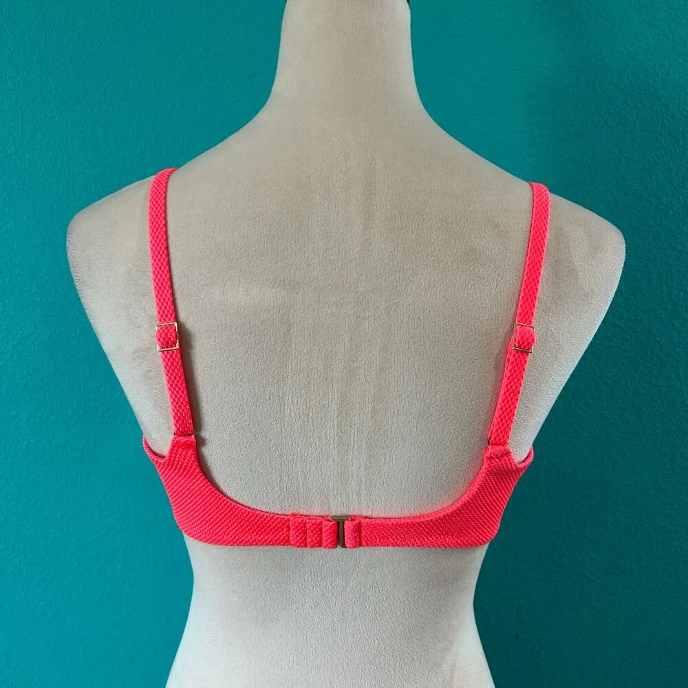 NWT Aerie Shine Pique Straight Scoop Bikini Top Women's Pink Sprinkle Size L - Image 5