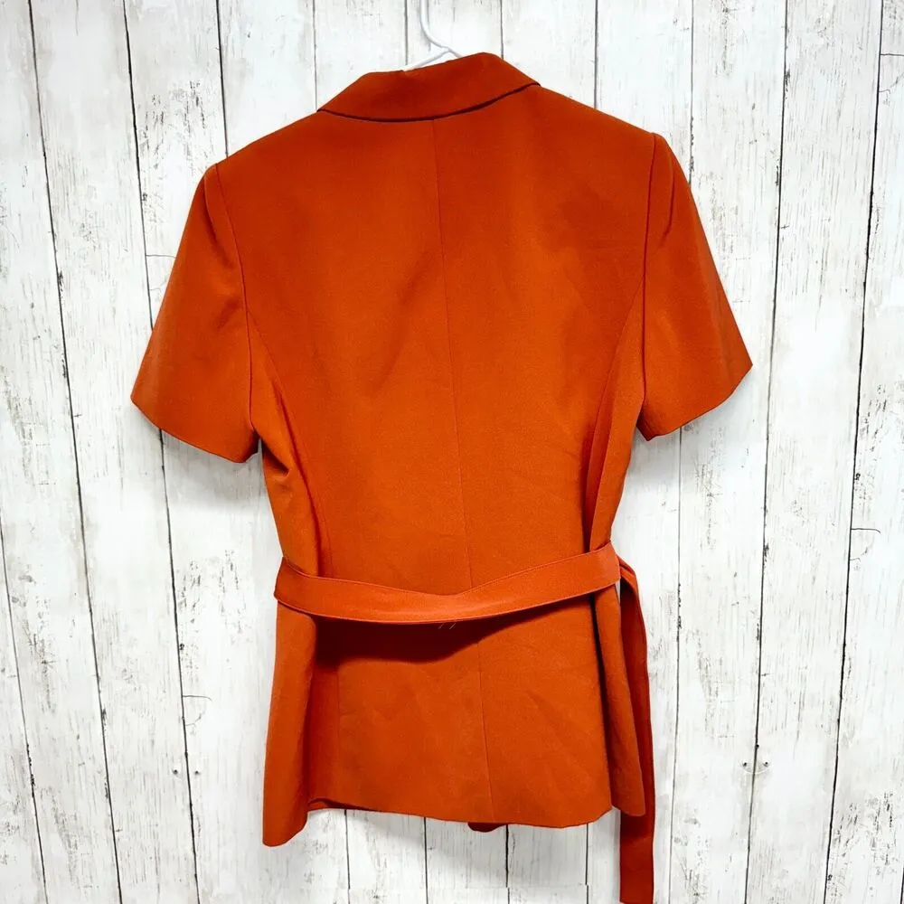 LE Suit Jacket Petite 12P Two Piece Women’s Long Skirt Suit Deep Orange Belted - Image 7