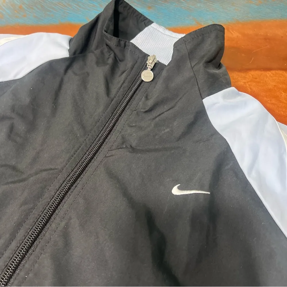 Vintage Nike Full zip Windbreaker Sporty black stripes large 12-14 Y2K 90s - Image 2