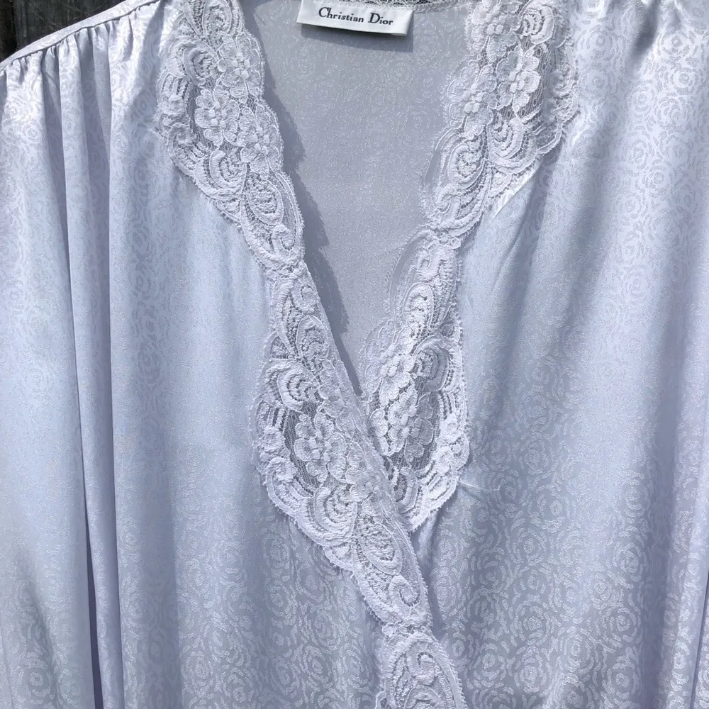 Vintage Christian Dior Lingerie Robe Light Blue Lace Petite - Image 6