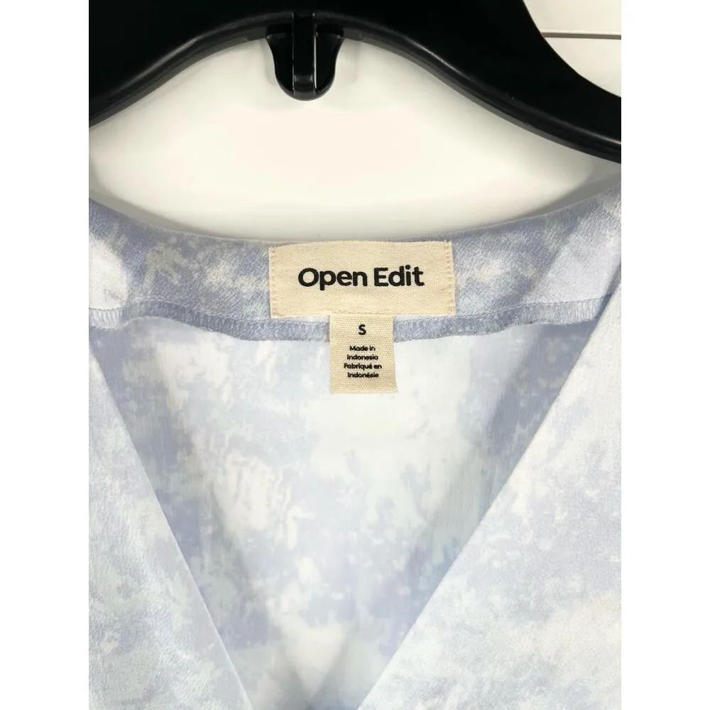 Open Edit Nordstrom Blue Print V-Neck Short Sleeve Bodysuit Sz Small - Image 4